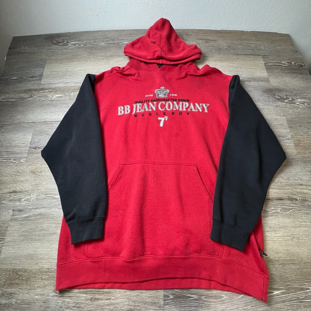 Bugle Boy Hoodie Mens Medium Red Black Colorblock Embroidered Logo Vintage 90s